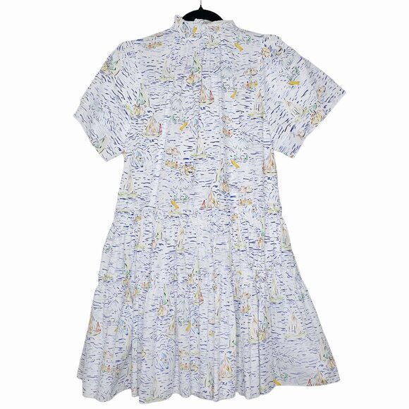 Hunter Bell Merritt Regatta Tiered Mini Dress Nautical Boat Print Size S - Picture 7 of 11